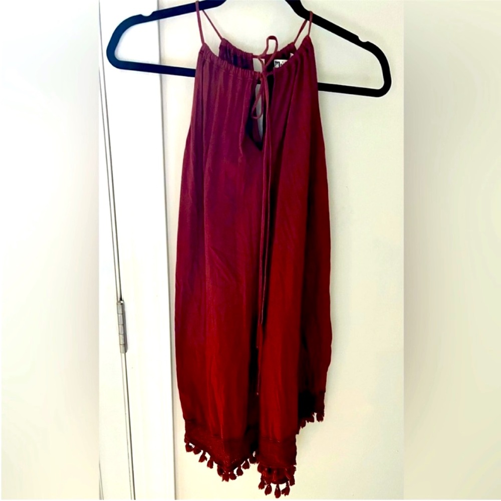 Michael Stars Karla Tassel Fringe Knit Halter Dress Cover Up Rust Red
